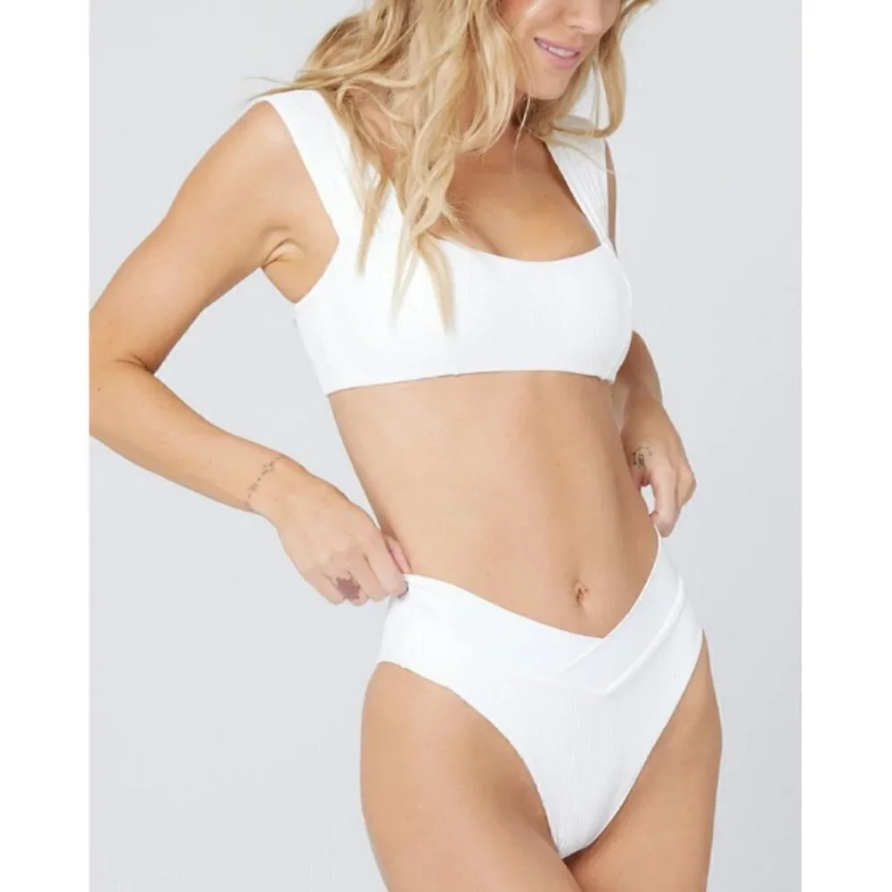 💕L*SPACE💕 Pointelle Rib Bikini Set - Gizelle Top + Desi Bottom ~ White XL NWT